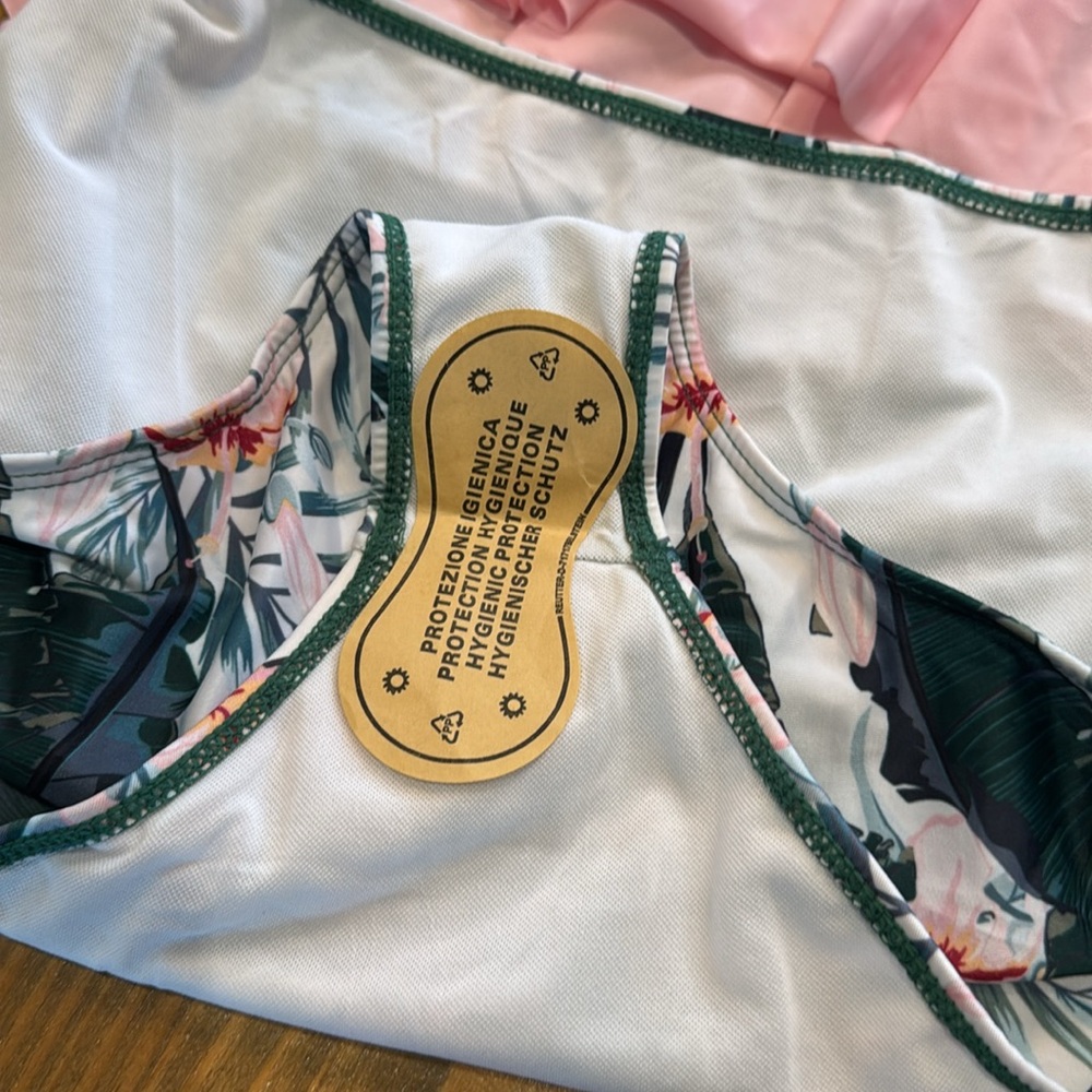 Pink & Floral flowy Bikini high ruched waisted swim NWOT Large - Picture 4 of 12